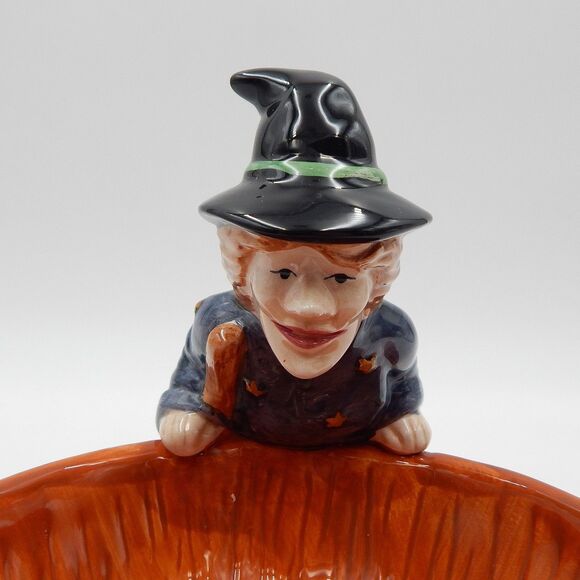 Debbie Mumm Halloween Witch Pumpkin Earthenware Candy Dish Sakura 1998 - Picture 8 of 11